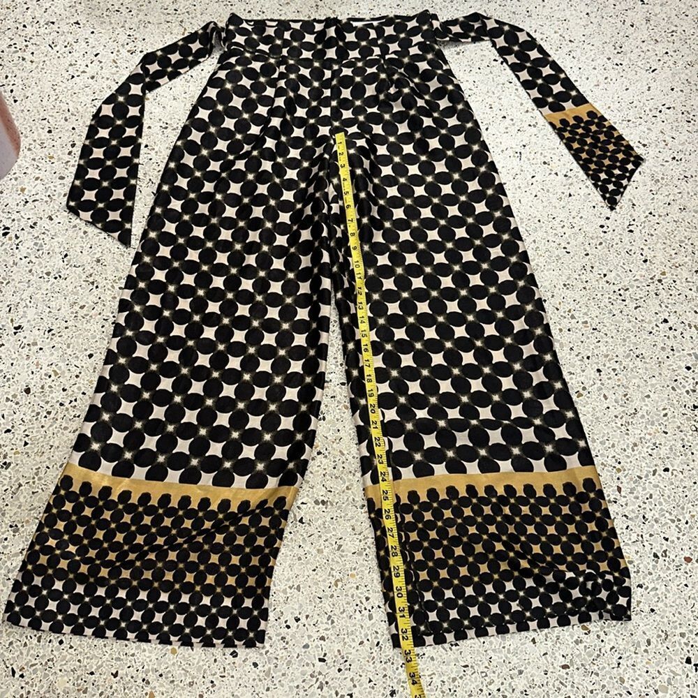 Mango MNG black brown pattern print wide leg back zip pants small s - Picture 3 of 8